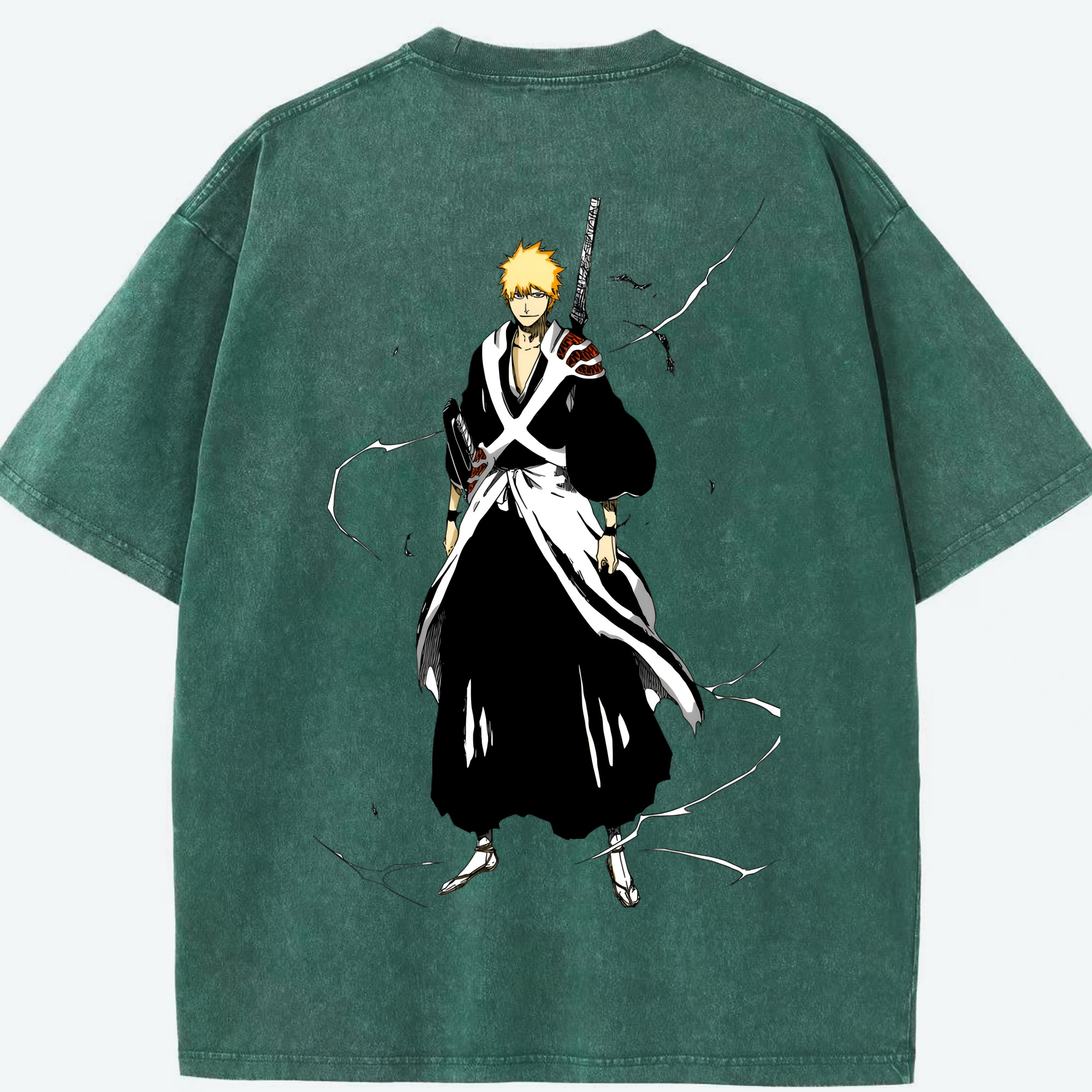 （画像用） ブリーチ 黒崎一護（くろさき いちご）BLEACH Kurosaki Ichigo 綿100% ヴィンテージ風 半袖Tシャツ（背面プリント）